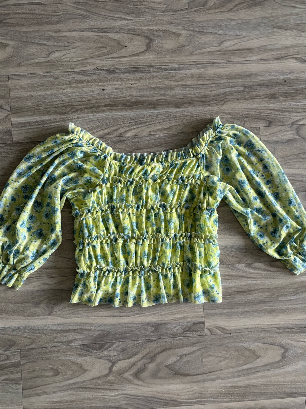 Smocked Off-Shoulder Floral Top - Yellow
